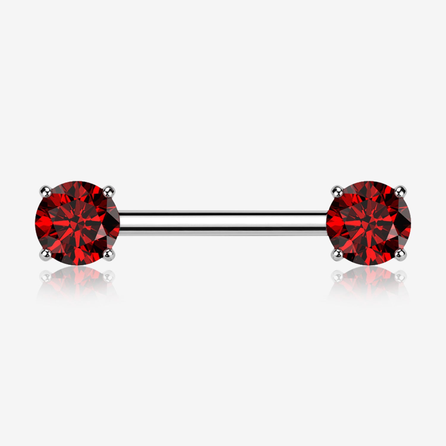 A Pair of Implant Grade Titanium OneFit Threadless Prong Gem Sparkle Nipple Barbell-Red