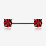 A Pair of Implant Grade Titanium OneFit Threadless Prong Gem Sparkle Nipple Barbell-Red
