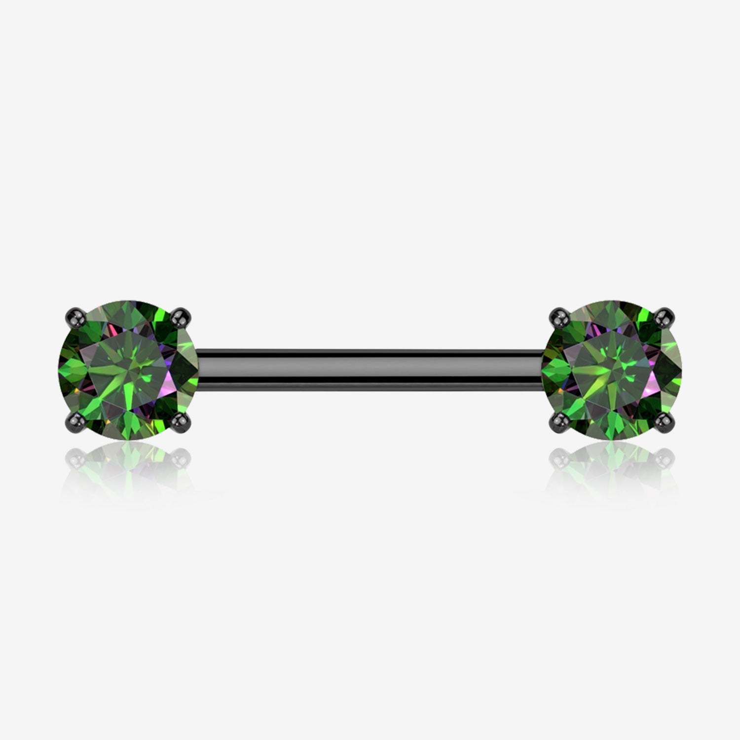 A Pair of Implant Grade Titanium Blackline OneFit Threadless Prong Gem Sparkle Nipple Barbell-Vitrail Medium