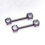 Detail View 1 of A Pair of Implant Grade Titanium Blackline OneFit Threadless Prong Gem Sparkle Nipple Barbell-Vitrail Medium