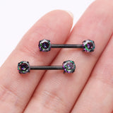 Detail View 2 of A Pair of Implant Grade Titanium Blackline OneFit Threadless Prong Gem Sparkle Nipple Barbell-Vitrail Medium