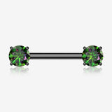 A Pair of Implant Grade Titanium Blackline OneFit Threadless Prong Gem Sparkle Nipple Barbell