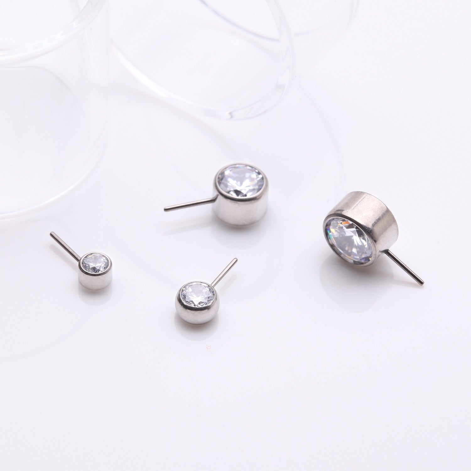 Detail View 1 of Implant Grade Titanium OneFit Threadless Bezel Set Sparkle Front Facing Part-Clear Gem