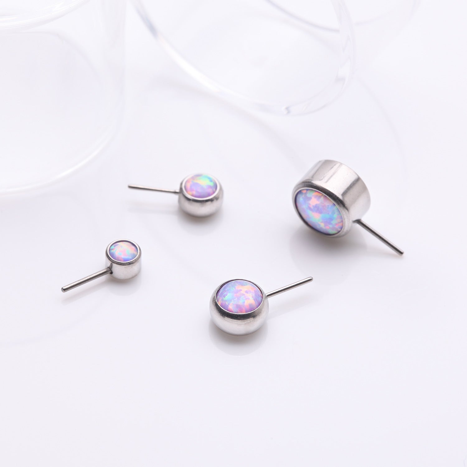 Detail View 1 of Implant Grade Titanium OneFit Threadless Bezel Set Fire Opal Front Facing Part-Purple Opal
