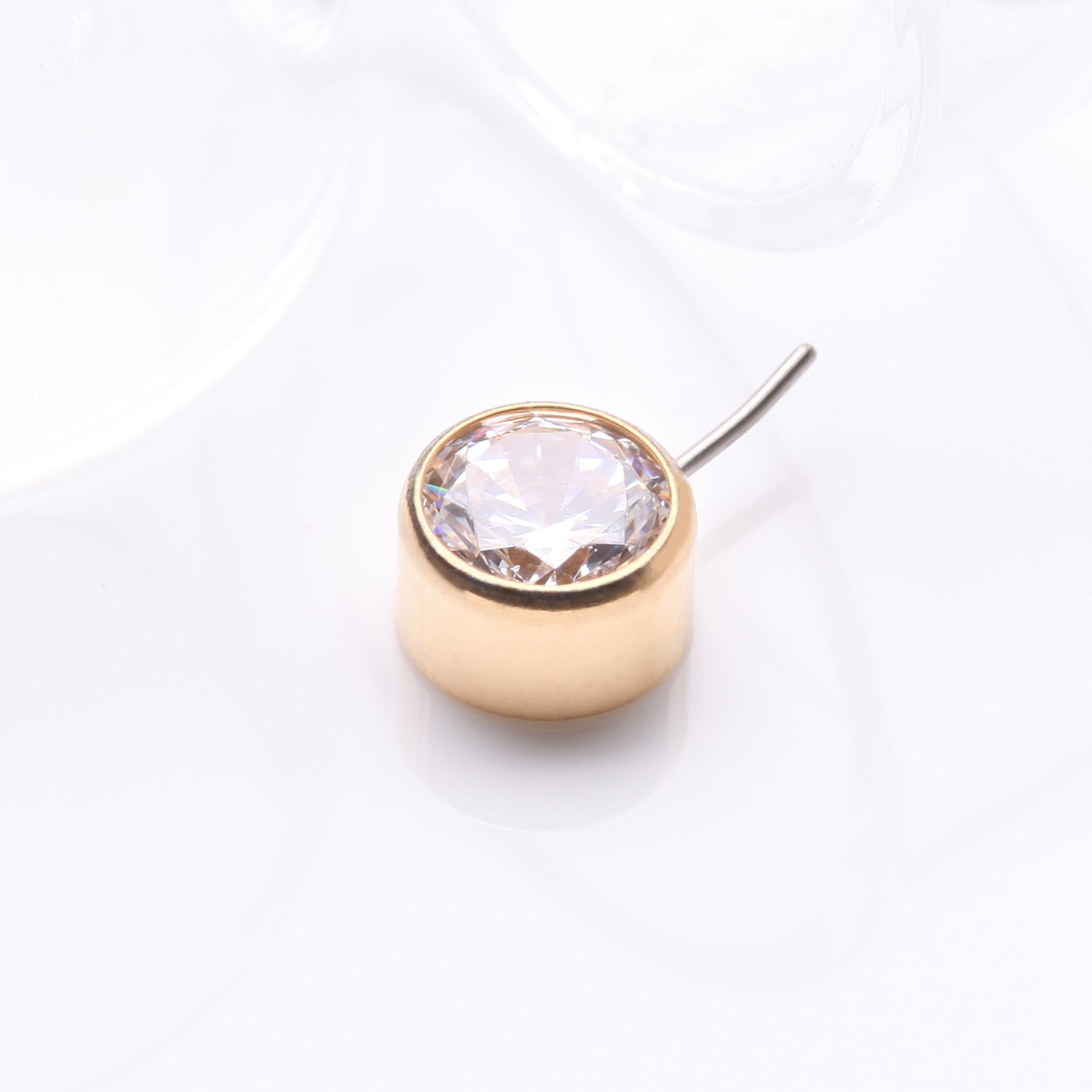 Detail View 1 of Implant Grade Titanium Golden OneFit Threadless Bezel Set Sparkle Front Facing Part-Clear Gem
