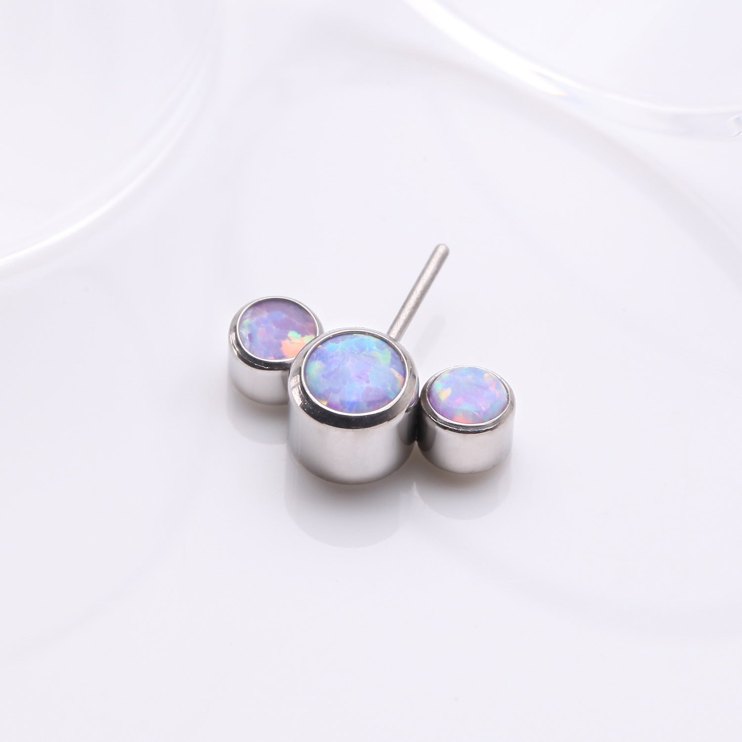 Detail View 1 of Implant Grade Titanium OneFit Threadless Triple Bubble Fire Opal Front Facing Top Part-Purple Opal