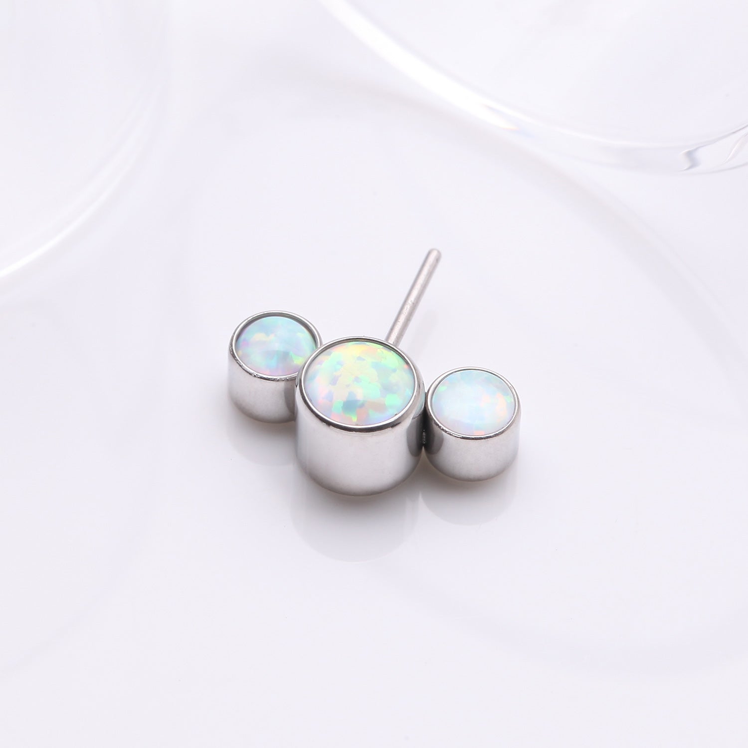 Detail View 1 of Implant Grade Titanium OneFit Threadless Triple Bubble Fire Opal Front Facing Top Part-White Opal