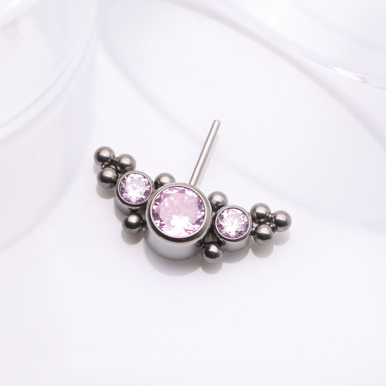 Detail View 1 of Implant Grade Titanium OneFit Threadless Sparkle Arc Bali Beads Front Facing Part-Pink