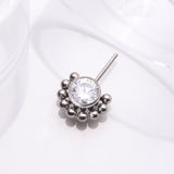 Detail View 1 of Implant Grade Titanium OneFit Threadless Bali Beaded Floral Sparkle Front Facing Part-Clear Gem