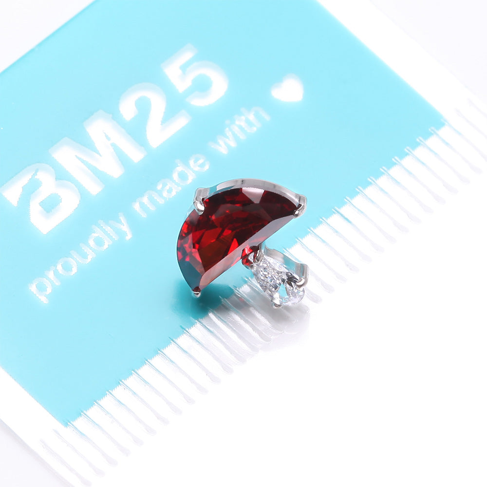 Detail View 3 of Implant Grade Titanium OneFit Threadless Poison Mushroom Sparkle Top Part-Red/Clear Gem