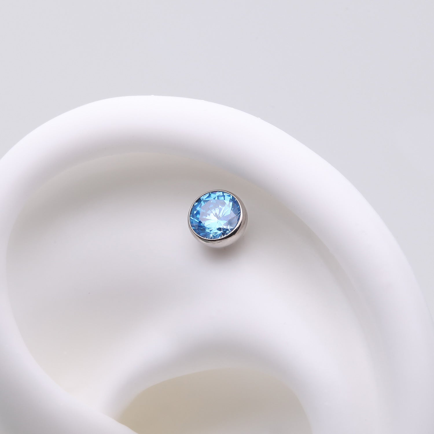Detail View 1 of Implant Grade Titanium OneFit Threadless Bezel Set Sparkle Gem Top Part-Aqua