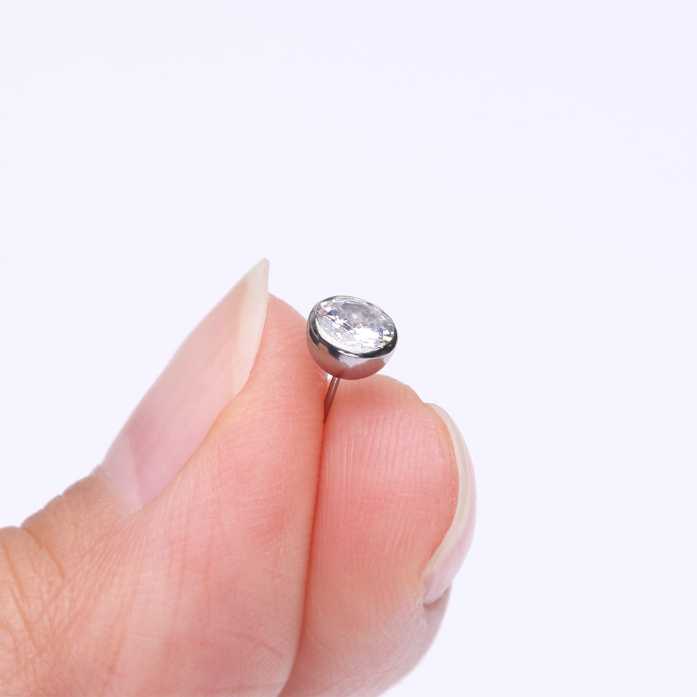 Detail View 2 of Implant Grade Titanium OneFit Threadless Bezel Set Sparkle Gem Top Part-Clear Gem