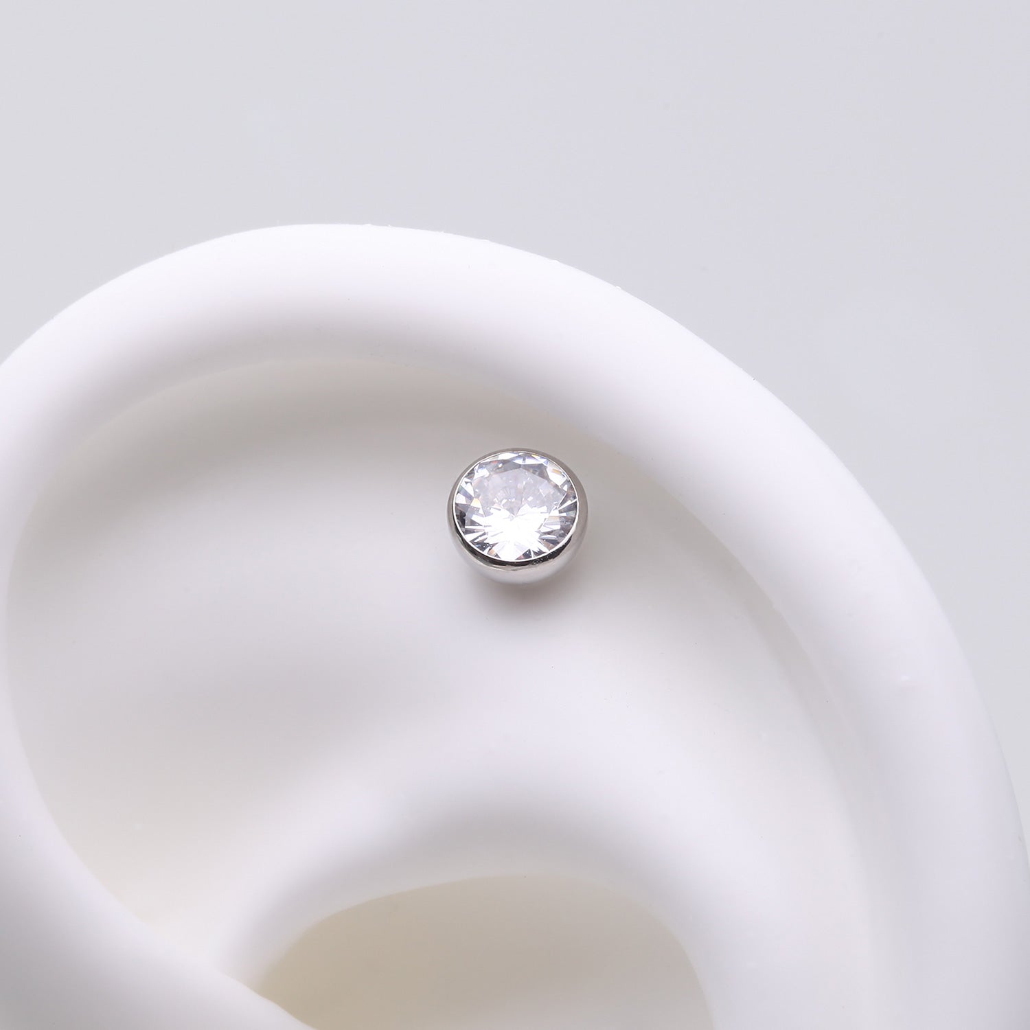Detail View 1 of Implant Grade Titanium OneFit Threadless Bezel Set Sparkle Gem Top Part-Clear Gem