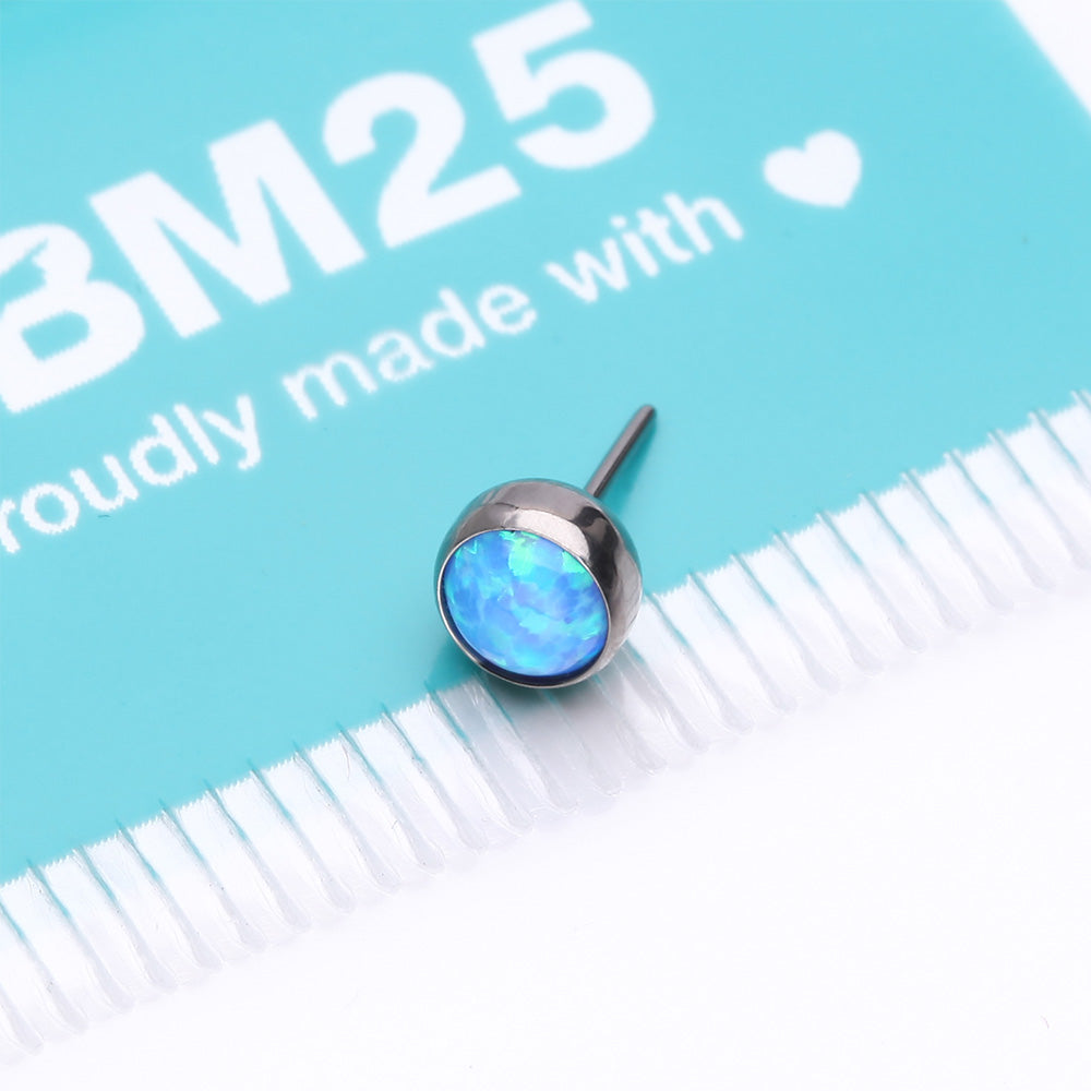 Detail View 3 of Implant Grade Titanium OneFit Threadless Bezel Set Fire Opal Top Part-Blue Opal