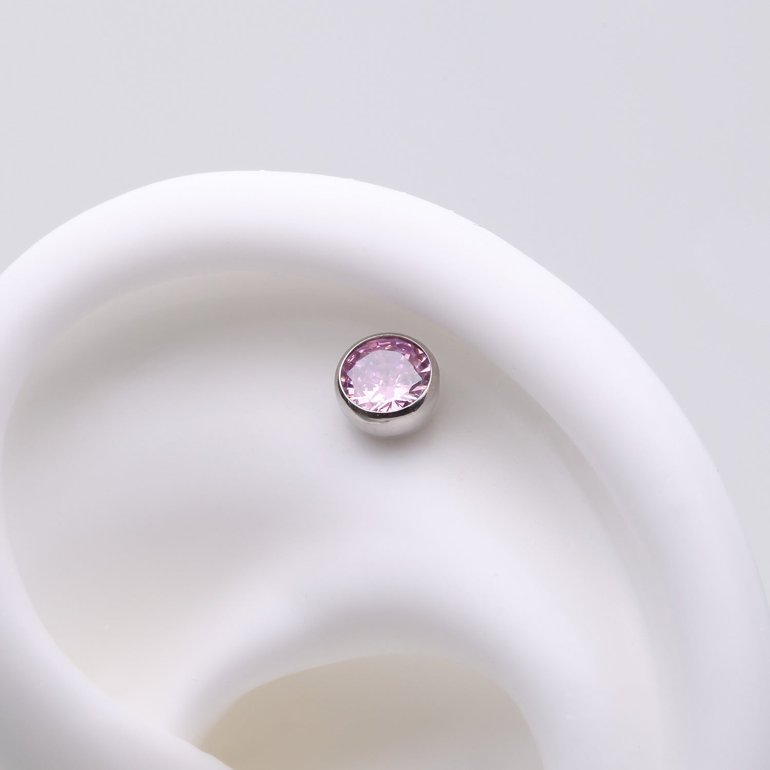 Detail View 1 of Implant Grade Titanium OneFit Threadless Bezel Set Sparkle Gem Top Part-Pink