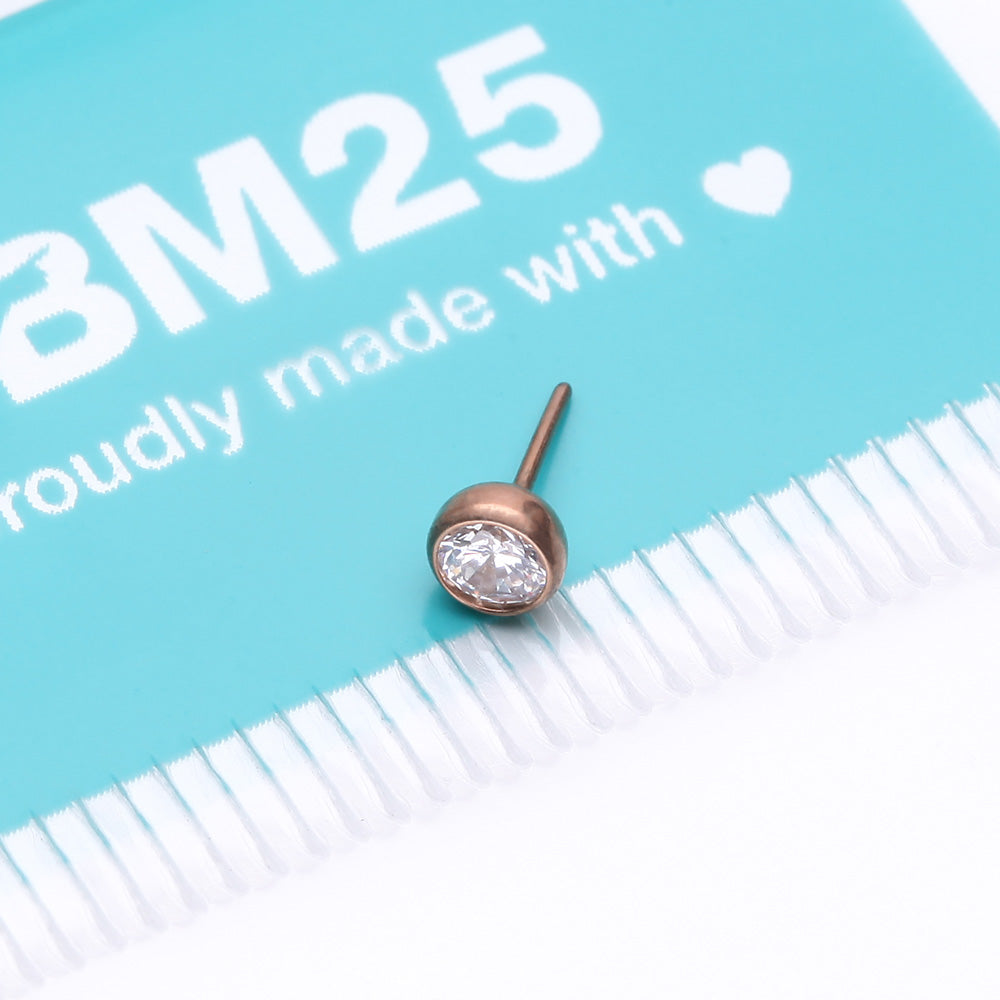Detail View 3 of Implant Grade Titanium OneFit Threadless Rose Gold Bezel Set Sparkle Gem Top Part-Clear Gem