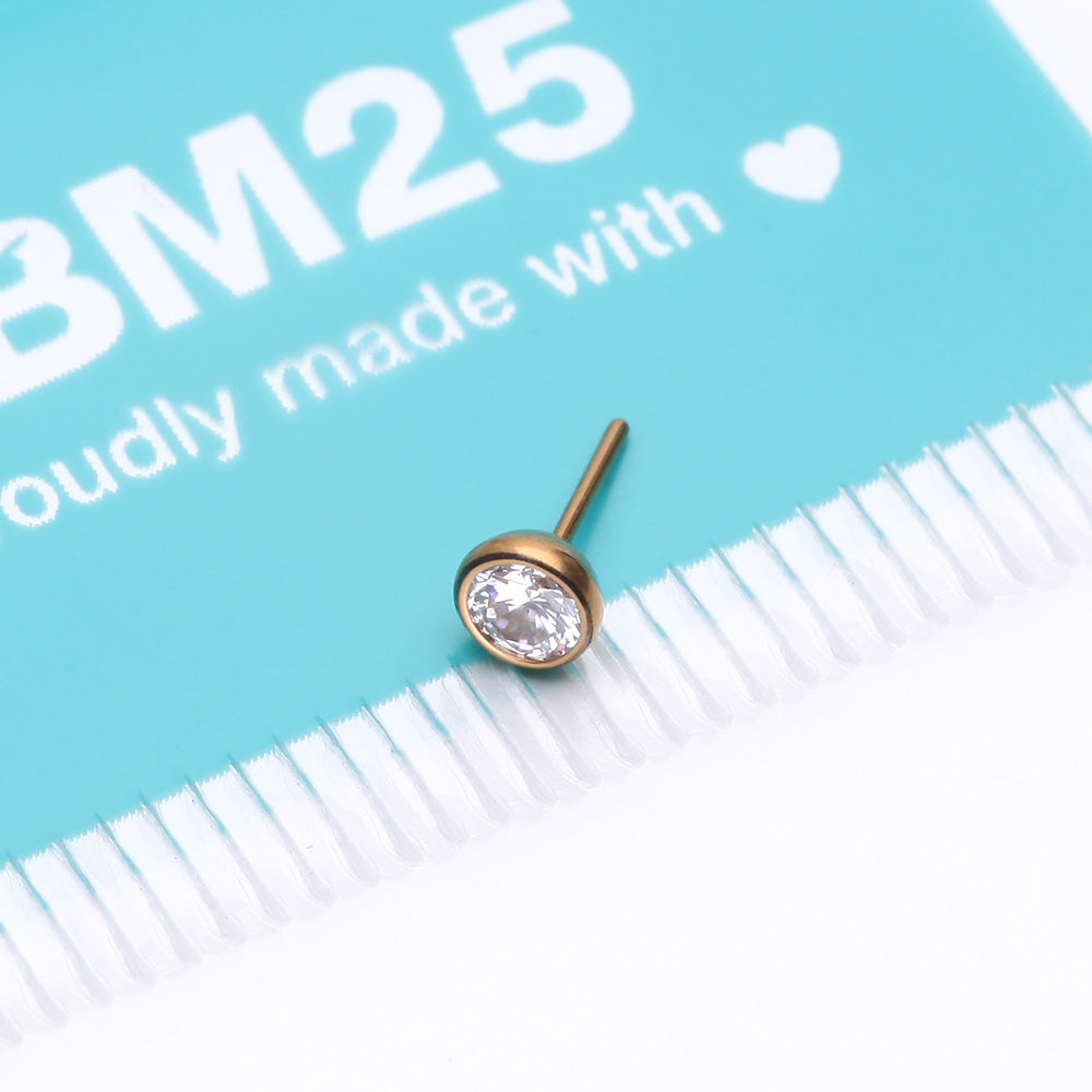 Detail View 3 of Implant Grade Titanium OneFit Threadless Golden Bezel Set Sparkle Gem Top Part-Clear Gem