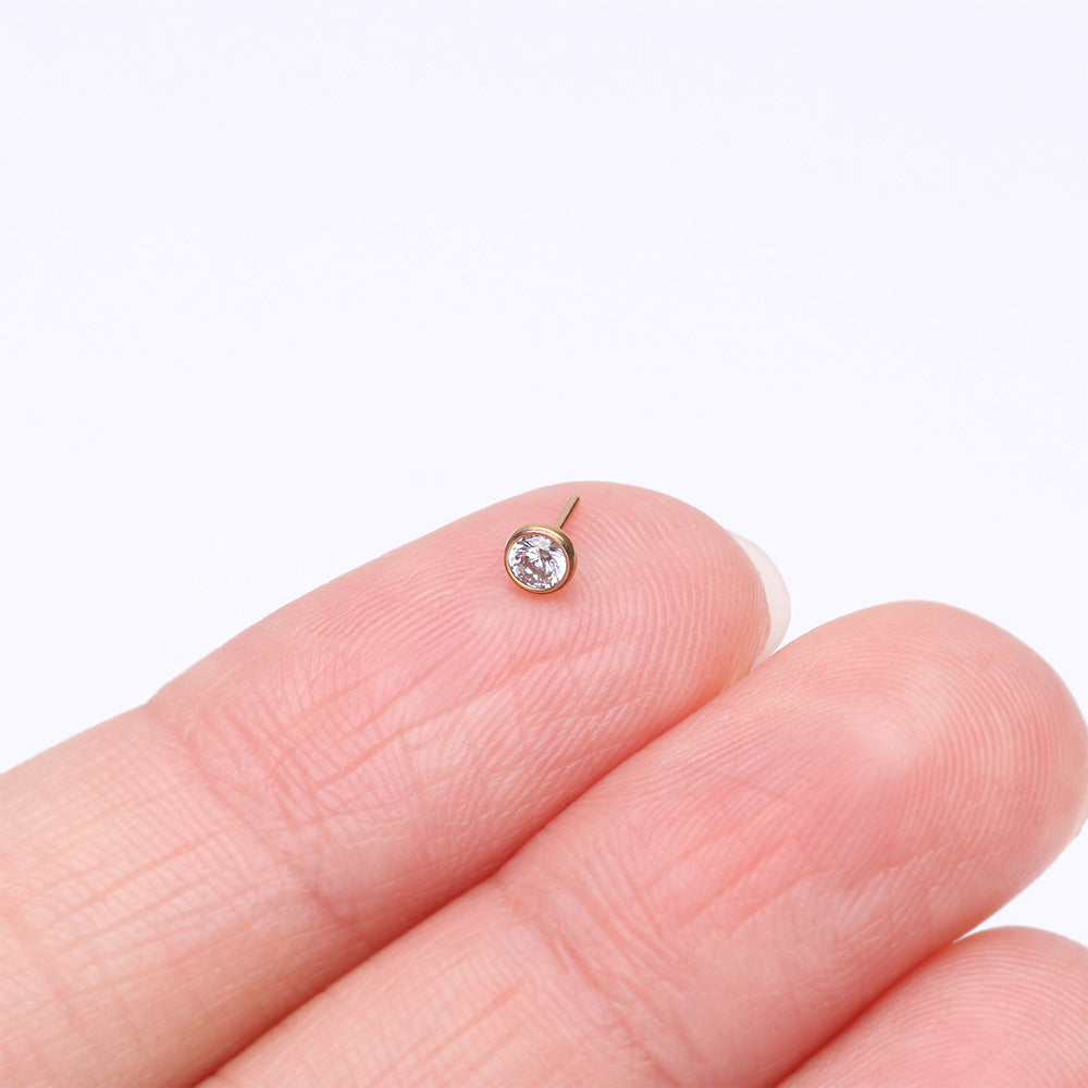 Detail View 2 of Implant Grade Titanium OneFit Threadless Golden Bezel Set Sparkle Gem Top Part-Clear Gem