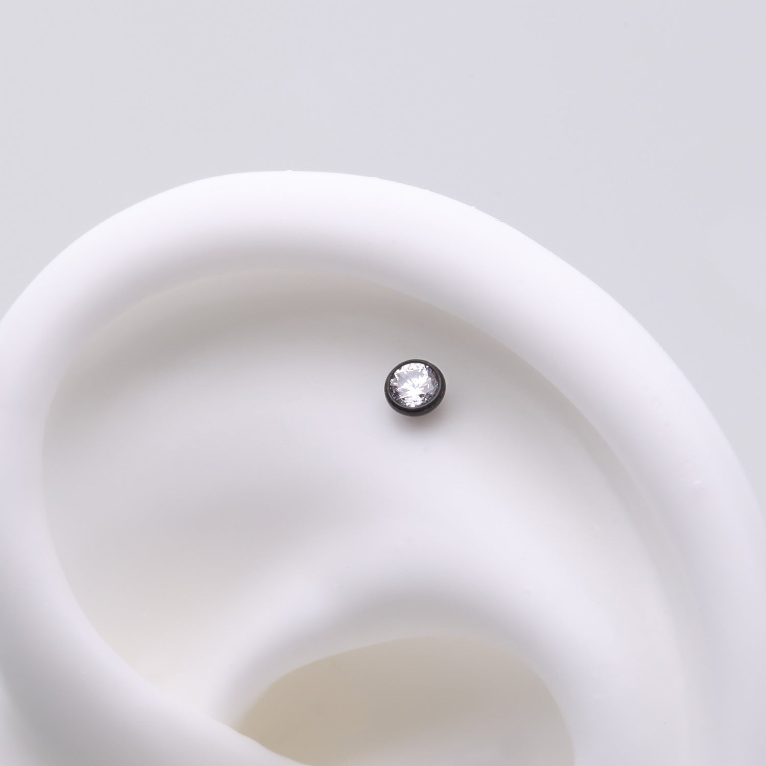 Detail View 1 of Implant Grade Titanium OneFit Threadless Blackline Bezel Set Sparkle Gem Top Part-Clear Gem