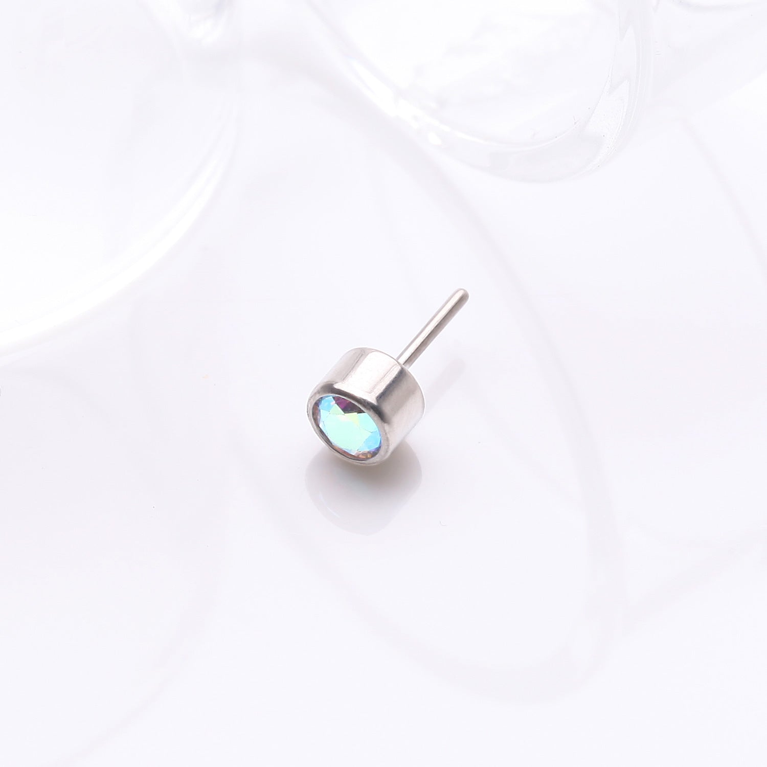 Detail View 1 of Implant Grade Titanium OneFit Threadless Bezel Round Gem Sparkle Top Part-Aurora Borealis