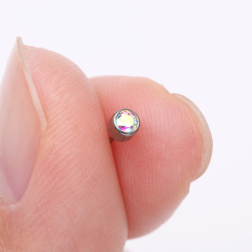 Detail View 2 of Implant Grade Titanium OneFit Threadless Bezel Round Gem Sparkle Top Part-Aurora Borealis
