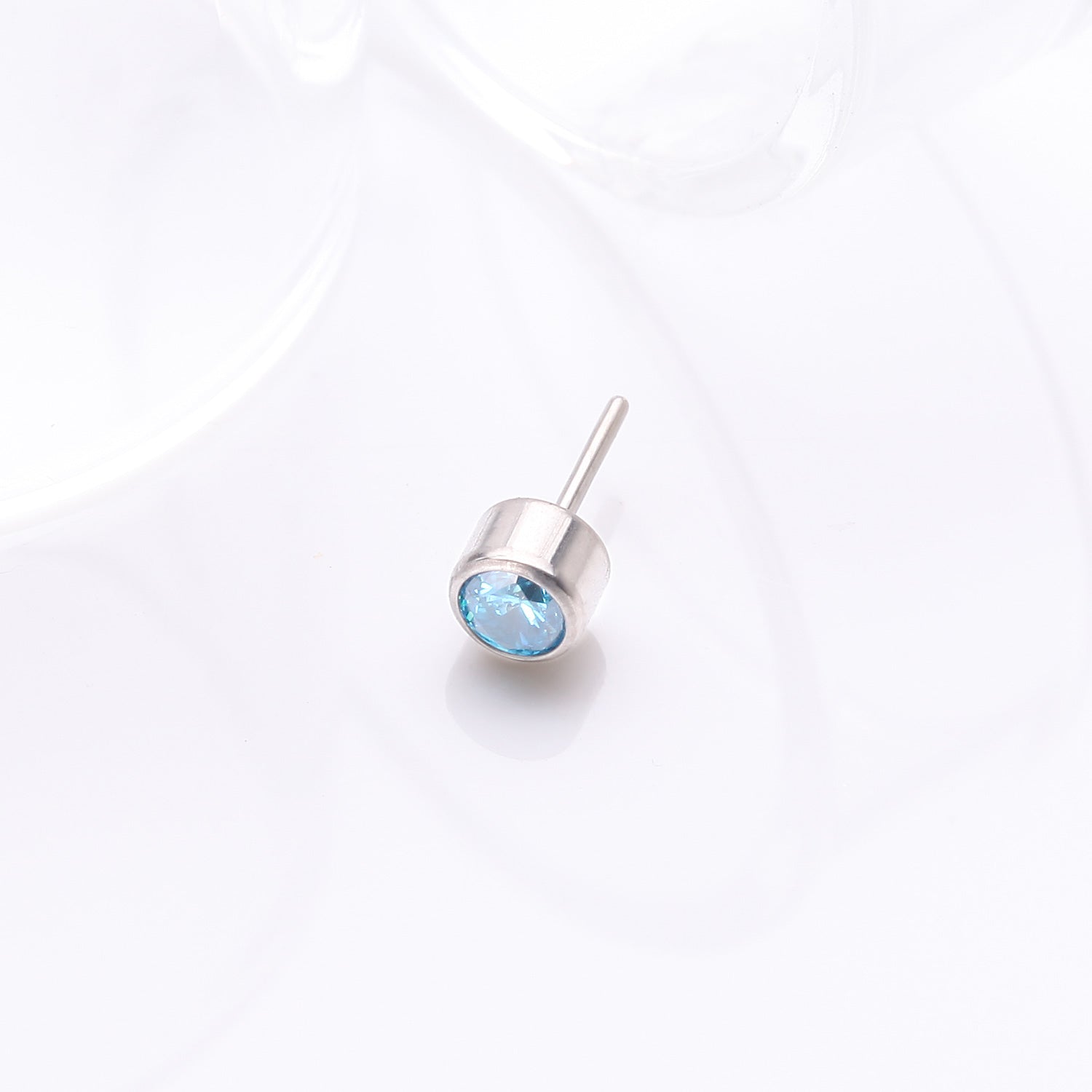 Detail View 1 of Implant Grade Titanium OneFit Threadless Bezel Round Gem Sparkle Top Part-Aqua
