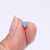 Detail View 2 of Implant Grade Titanium OneFit Threadless Bezel Round Fire Opal Sparkle Top Part-Blue Opal