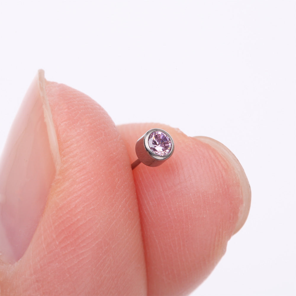 Detail View 2 of Implant Grade Titanium OneFit Threadless Bezel Round Gem Sparkle Top Part-Pink