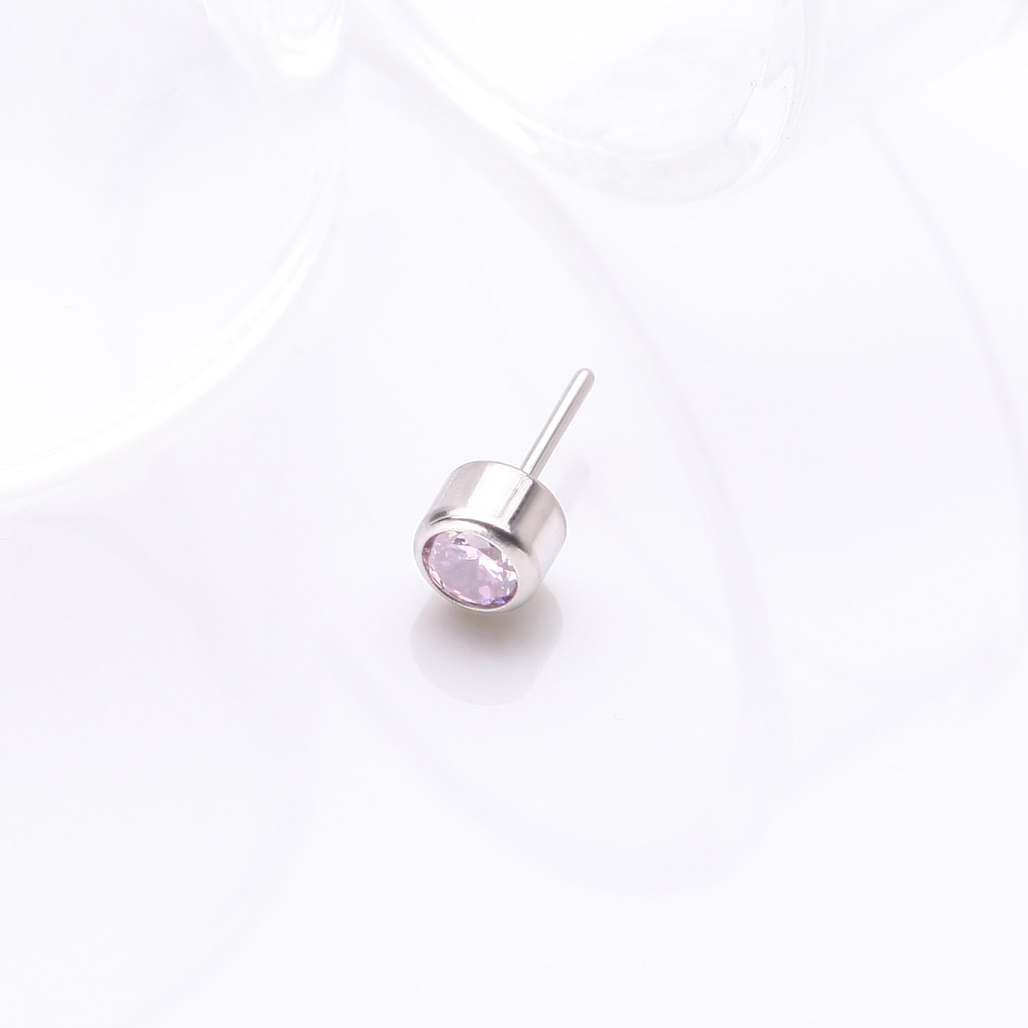 Detail View 1 of Implant Grade Titanium OneFit Threadless Bezel Round Gem Sparkle Top Part-Pink