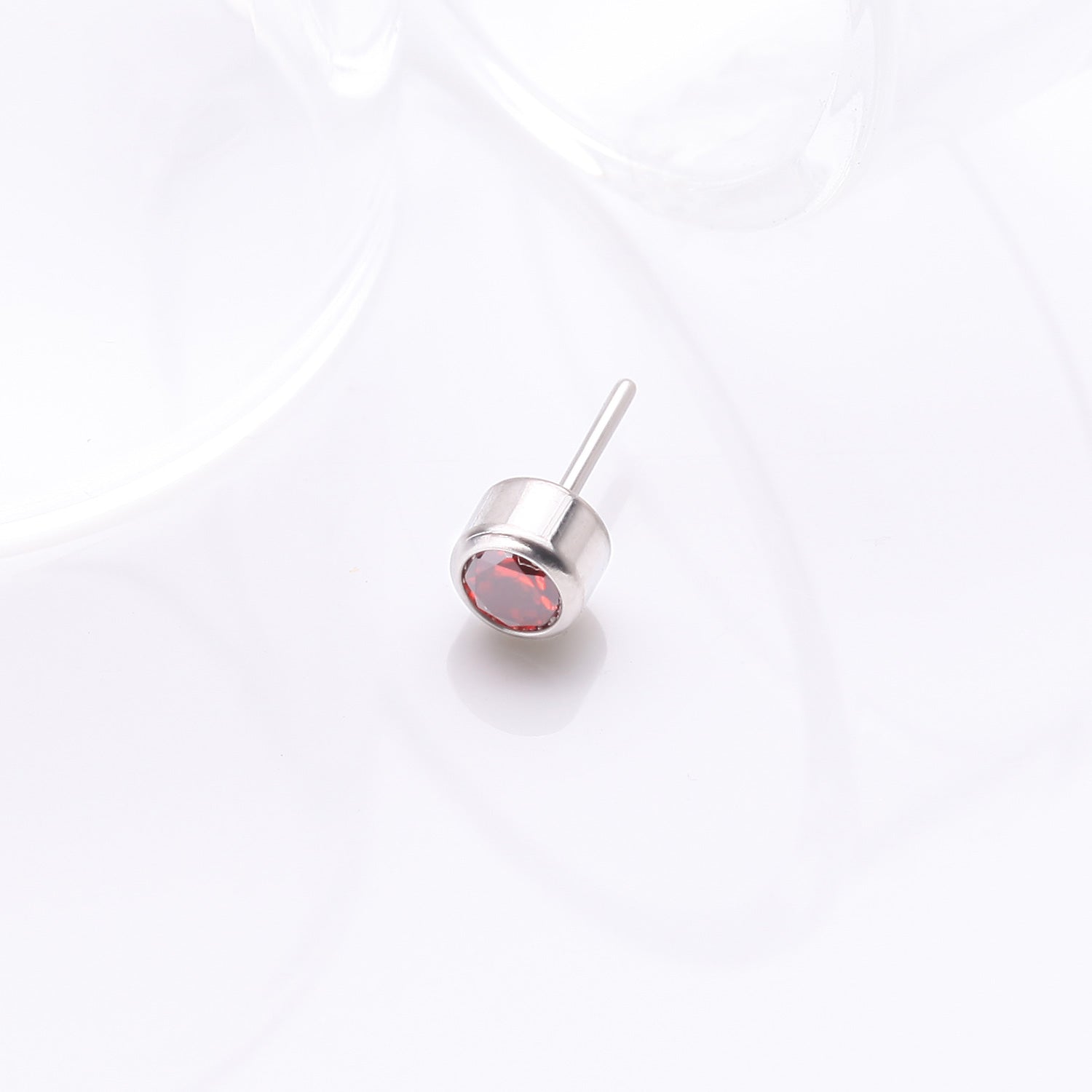 Detail View 1 of Implant Grade Titanium OneFit Threadless Bezel Round Gem Sparkle Top Part-Red