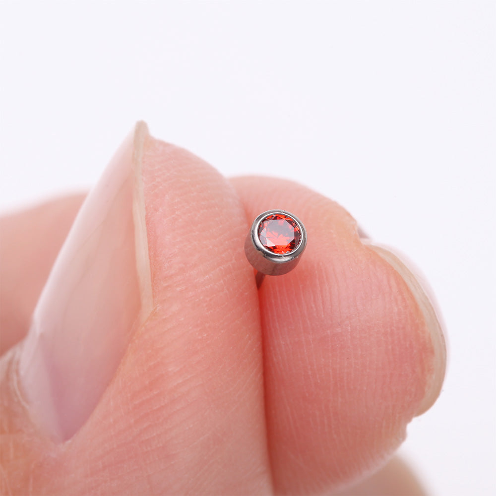 Detail View 2 of Implant Grade Titanium OneFit Threadless Bezel Round Gem Sparkle Top Part-Red