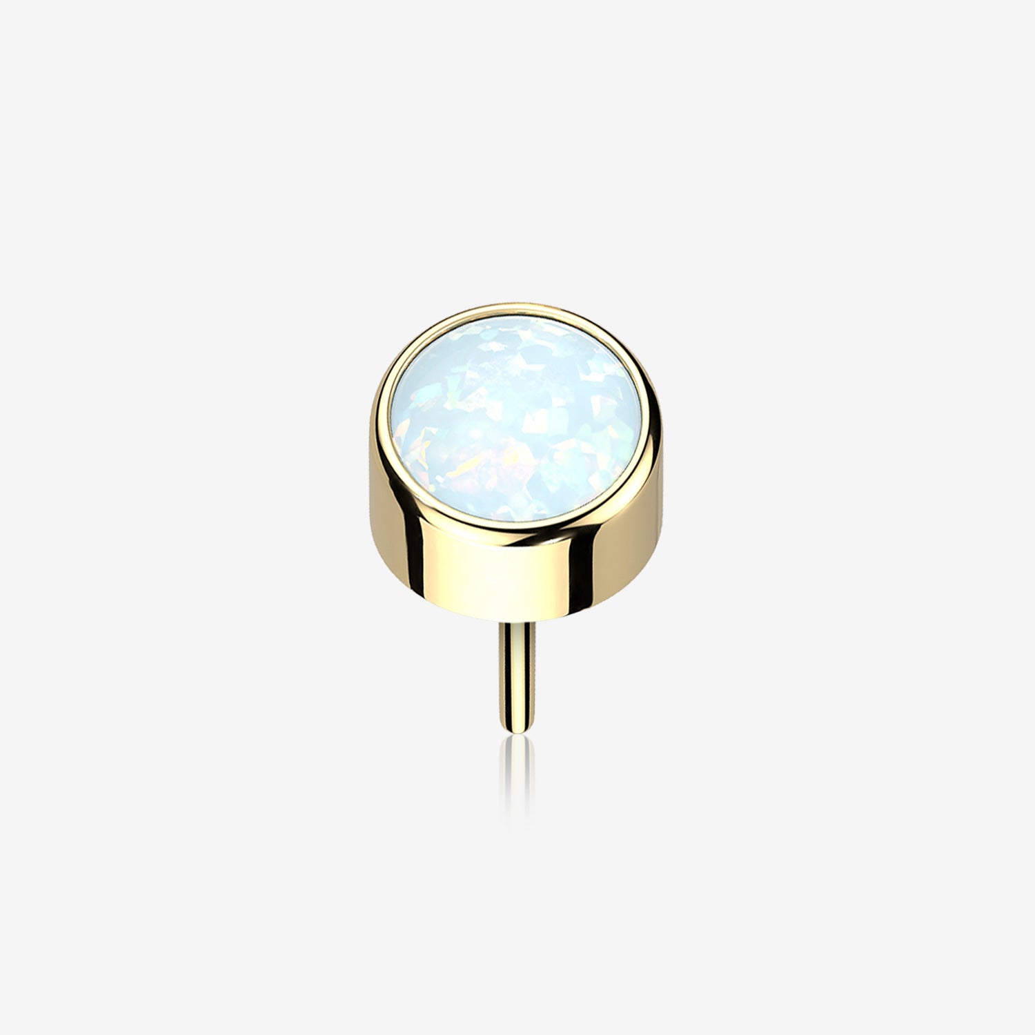 Implant Grade Titanium OneFit Threadless Bezel Round Fire Opal Sparkle Top Part-White Opal