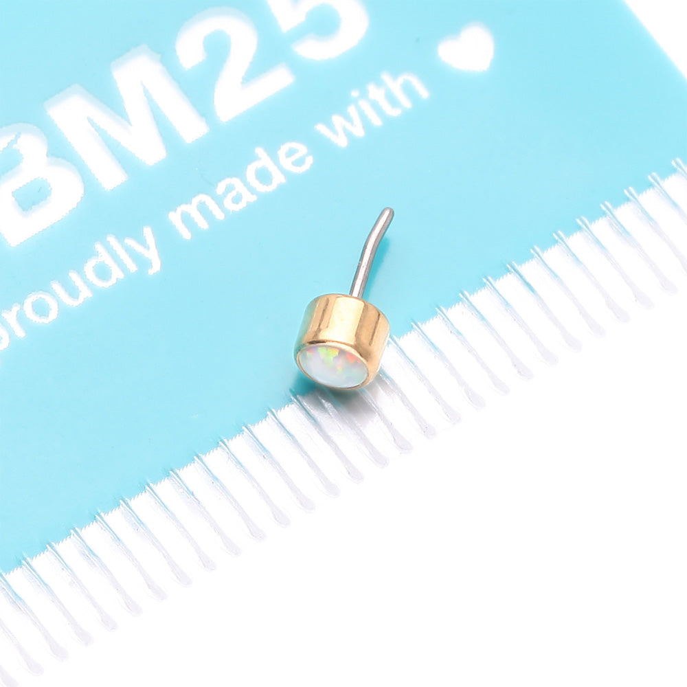 Detail View 3 of Implant Grade Titanium OneFit Threadless Bezel Round Fire Opal Sparkle Top Part-White Opal