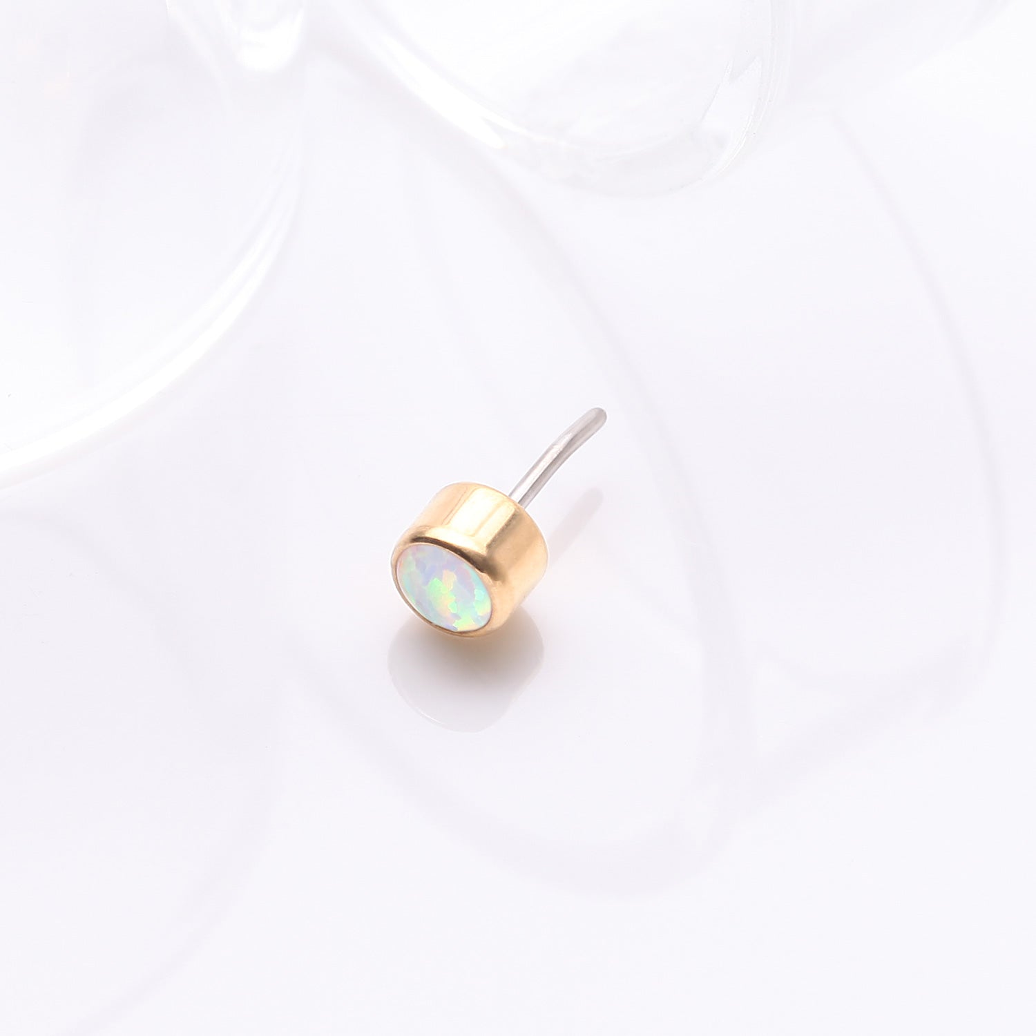 Detail View 1 of Implant Grade Titanium OneFit Threadless Bezel Round Fire Opal Sparkle Top Part-White Opal