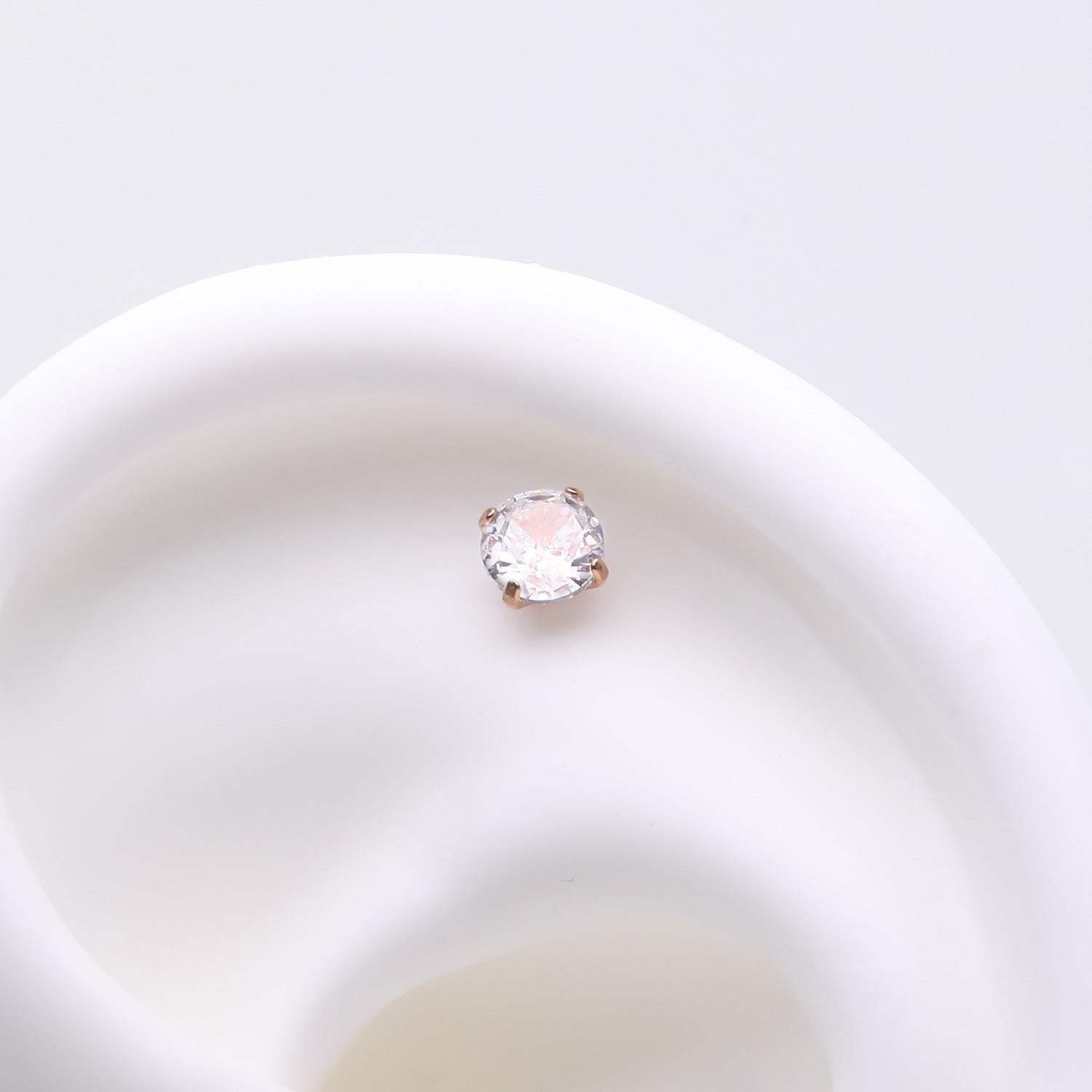 Detail View 1 of Implant Grade Titanium OneFit Threadless Rose Gold Prong Set Sparkle Gem Top Part-Clear Gem