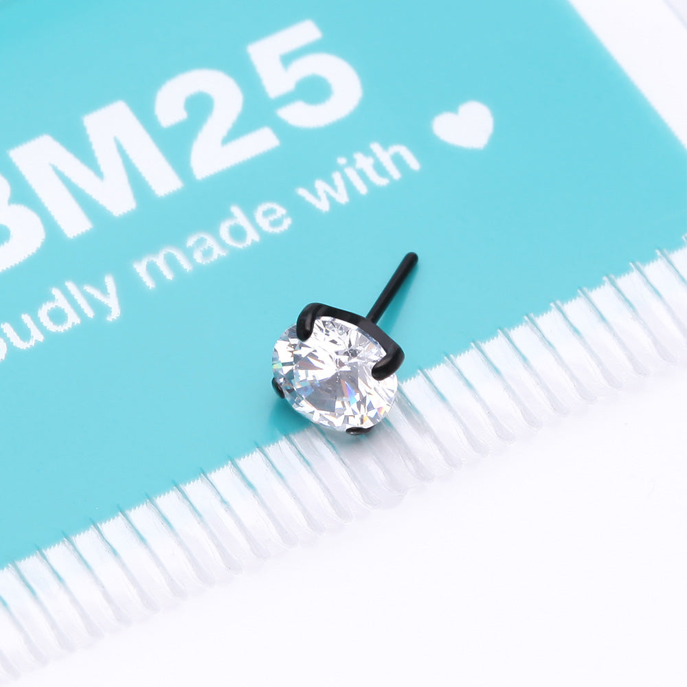 Detail View 3 of Implant Grade Titanium OneFit Threadless Blackline Prong Set Sparkle Gem Top Part-Clear Gem