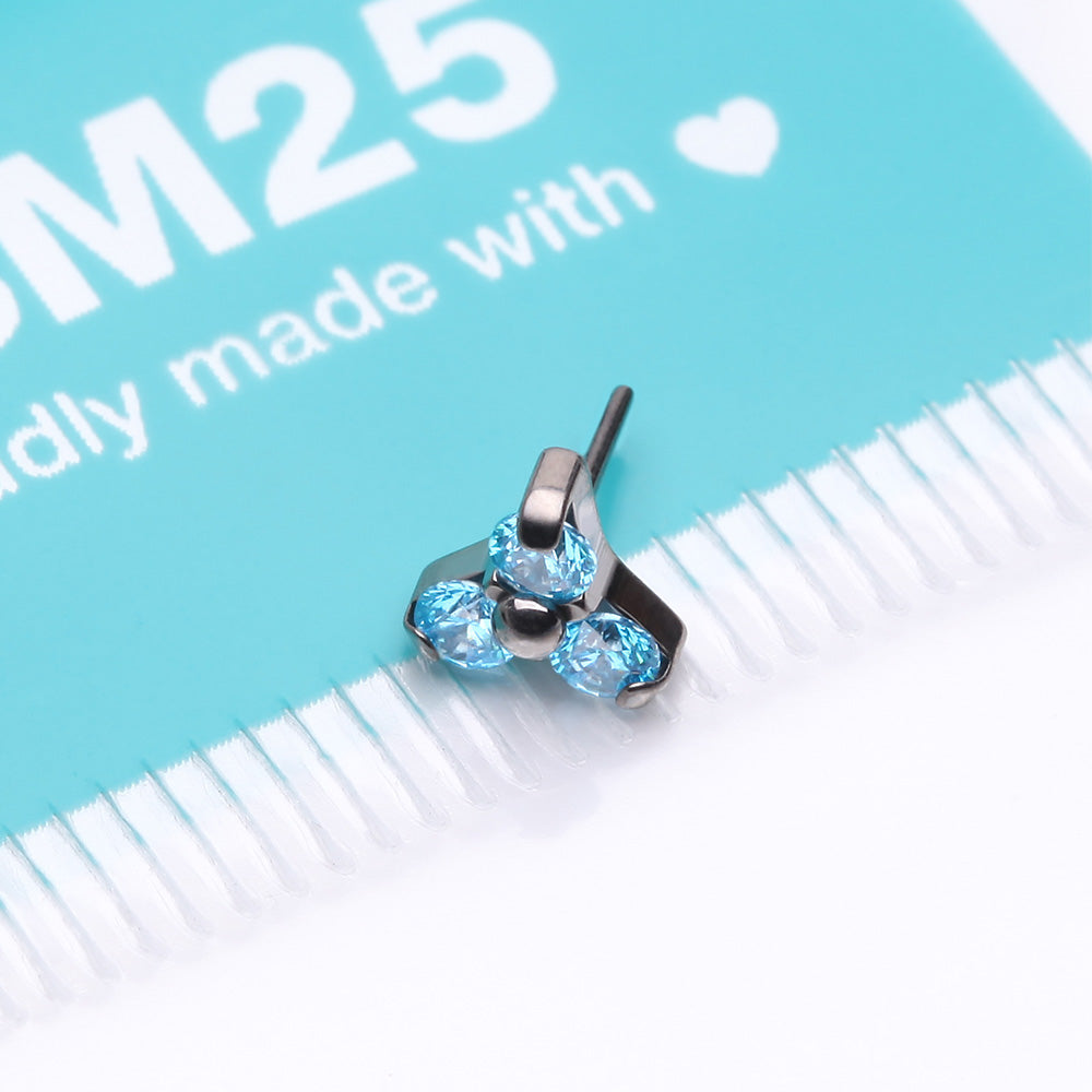 Detail View 3 of Implant Grade Titanium OneFit Threadless Trinity Gem Sparkle Top Part-Aqua