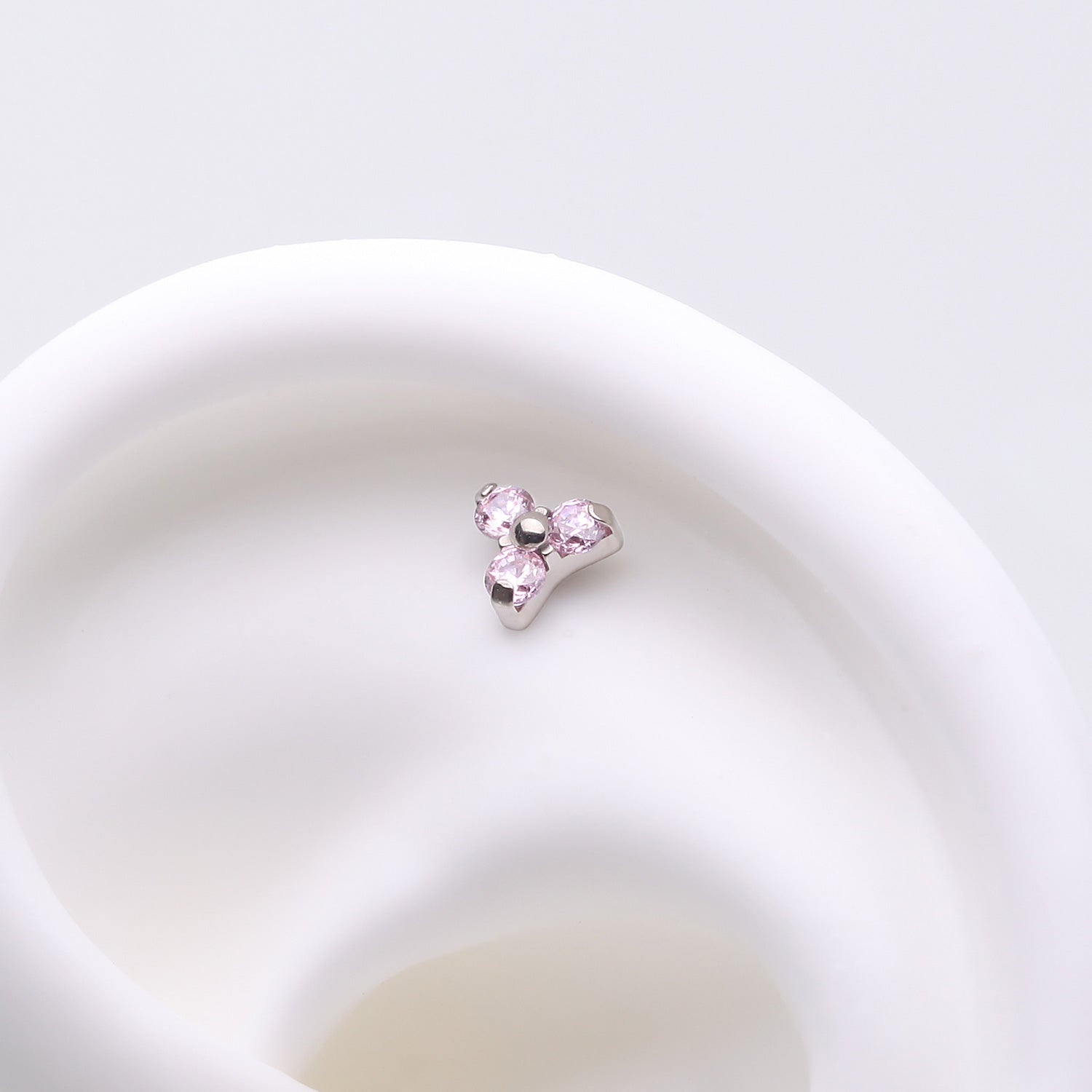 Detail View 1 of Implant Grade Titanium OneFit Threadless Trinity Gem Sparkle Top Part-Pink