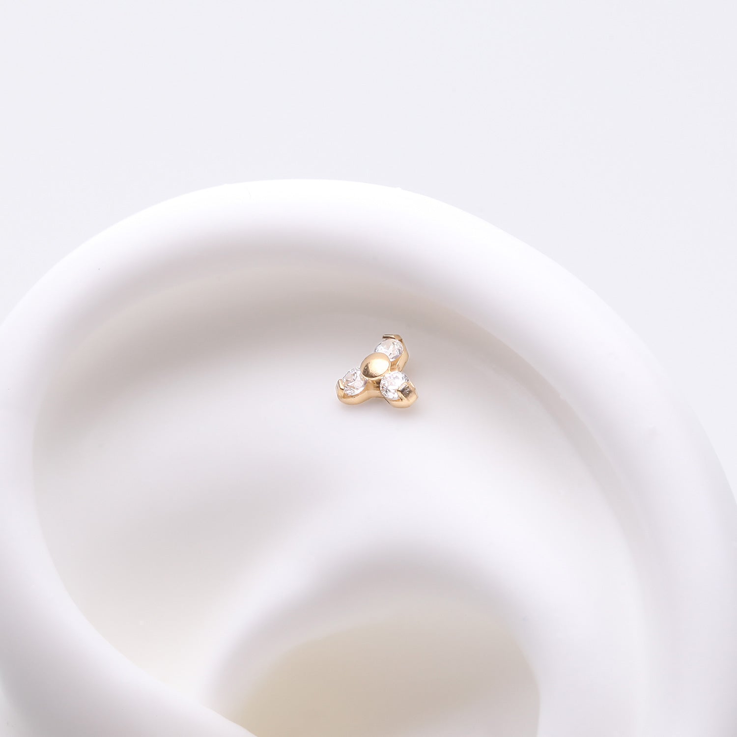 Detail View 1 of Pure24K Implant Grade Titanium OneFit Threadless Trinity Sparkle Prong Set Top Part-Clear Gem