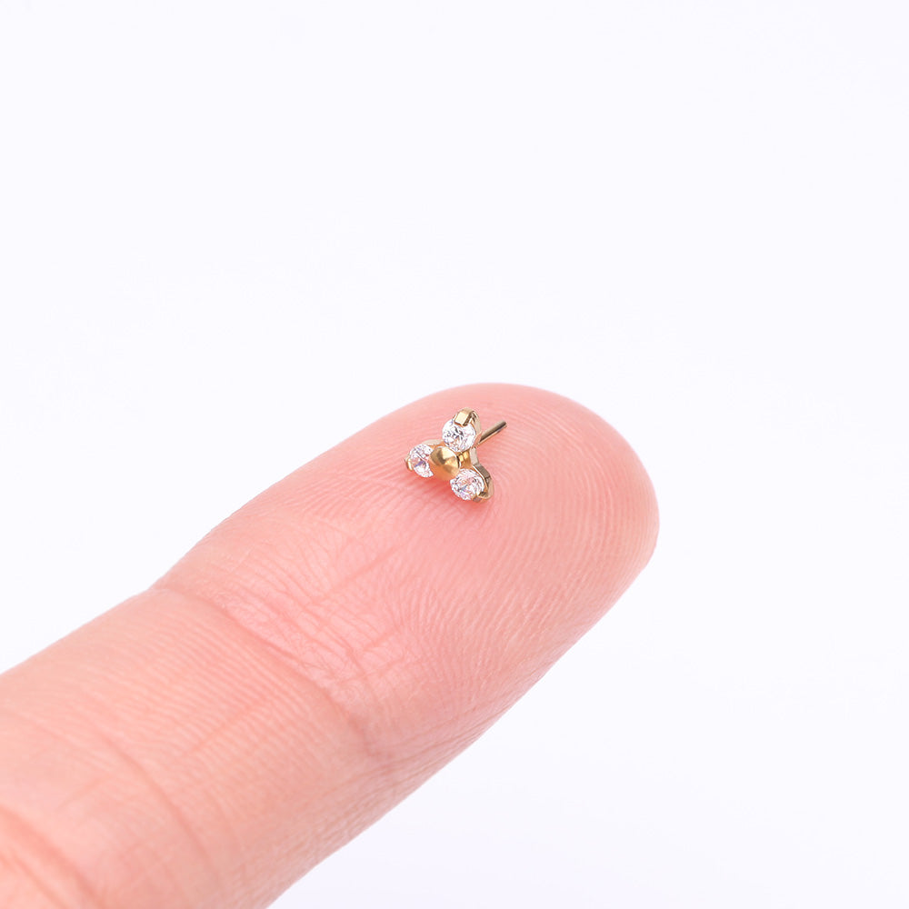 Detail View 3 of Pure24K Implant Grade Titanium OneFit Threadless Trinity Sparkle Prong Set Top Part-Clear Gem