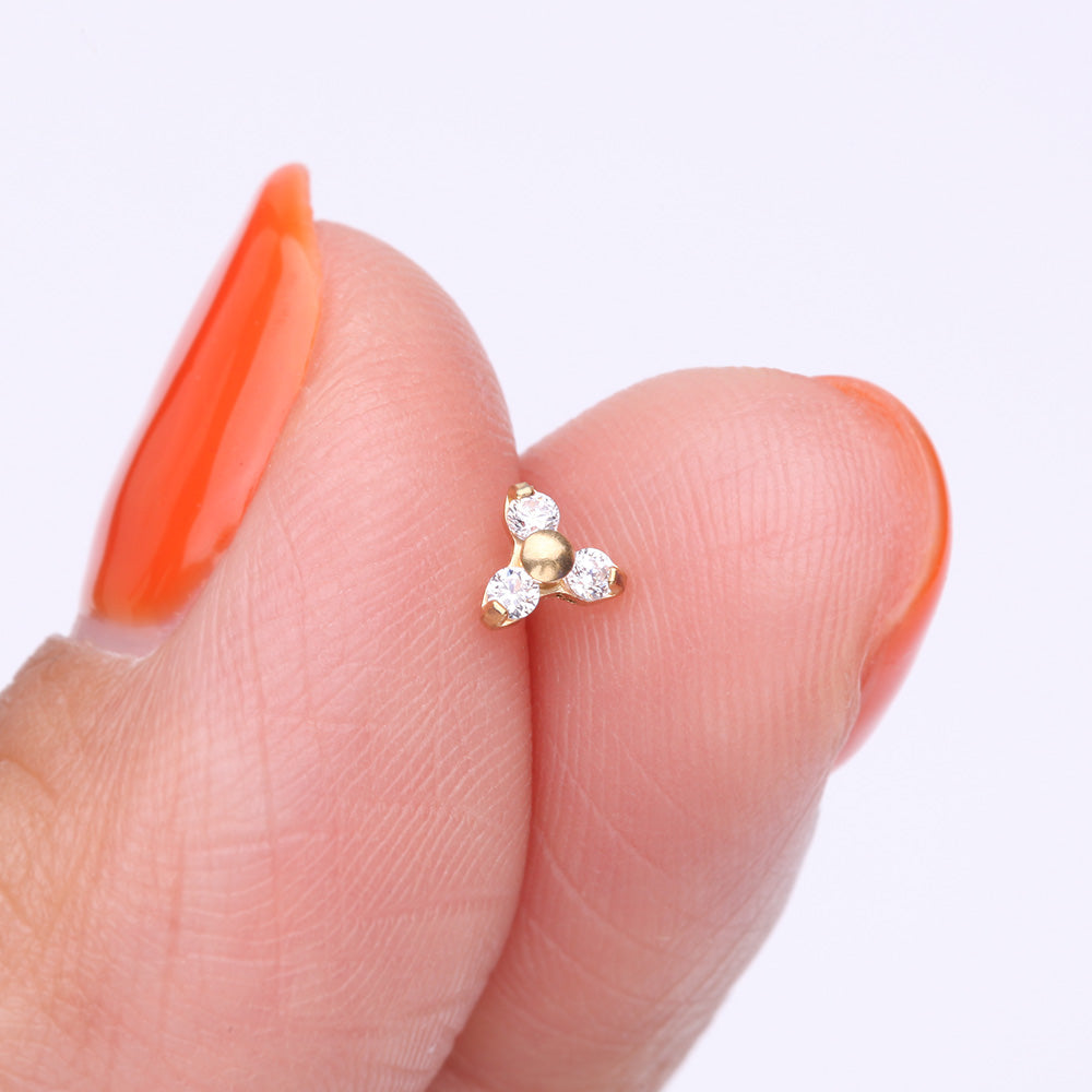 Detail View 2 of Pure24K Implant Grade Titanium OneFit Threadless Trinity Sparkle Prong Set Top Part-Clear Gem