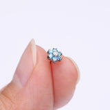 Detail View 2 of Implant Grade Titanium OneFit Threadless Brilliant Sparkle Flower Top Part-Aqua/Clear Gem