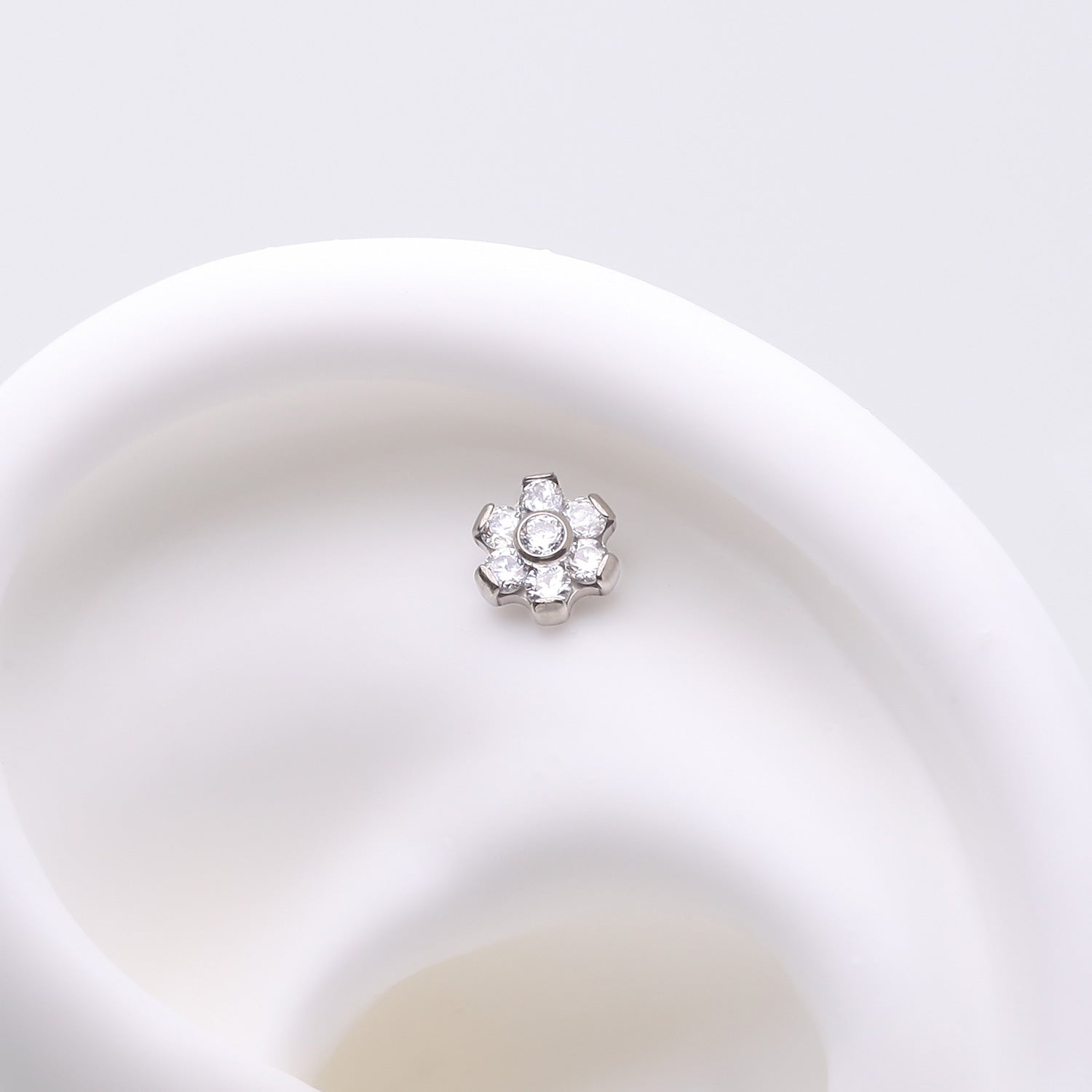 Detail View 1 of Implant Grade Titanium OneFit Threadless Brilliant Sparkle Flower Top Part-Clear Gem
