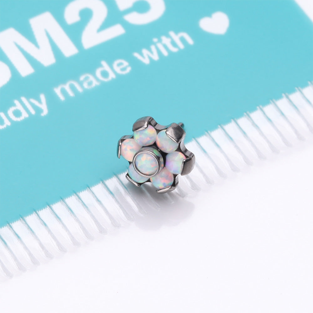 Detail View 3 of Implant Grade Titanium OneFit Threadless Brilliant Fire Opal Flower Top Part-White Opal
