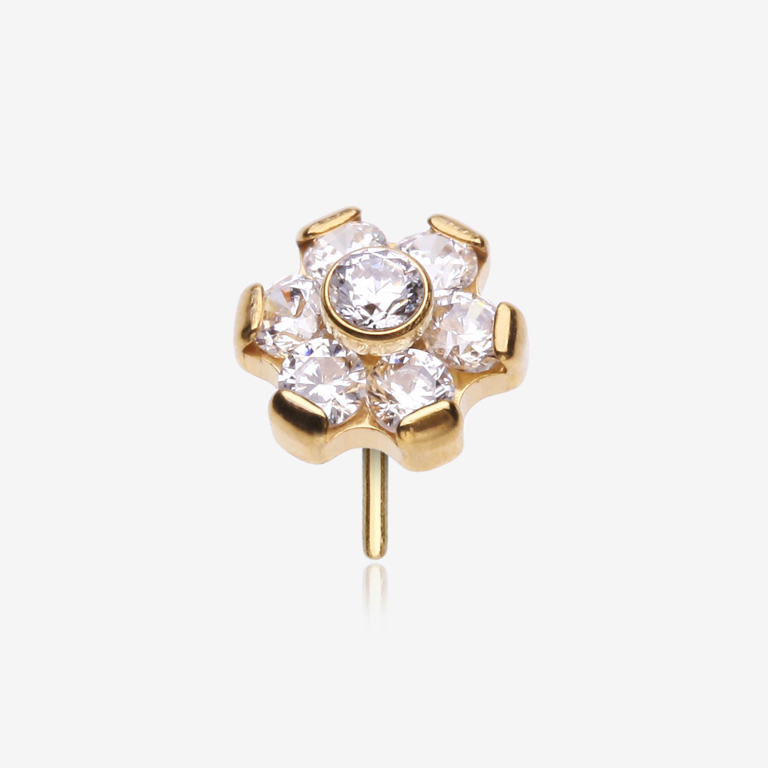 Implant Grade Titanium OneFit Threadless Golden Brilliant Sparkle Flower Top Part-Clear Gem