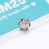 Detail View 3 of Implant Grade Titanium OneFit Threadless Golden Brilliant Sparkle Flower Top Part-Clear Gem