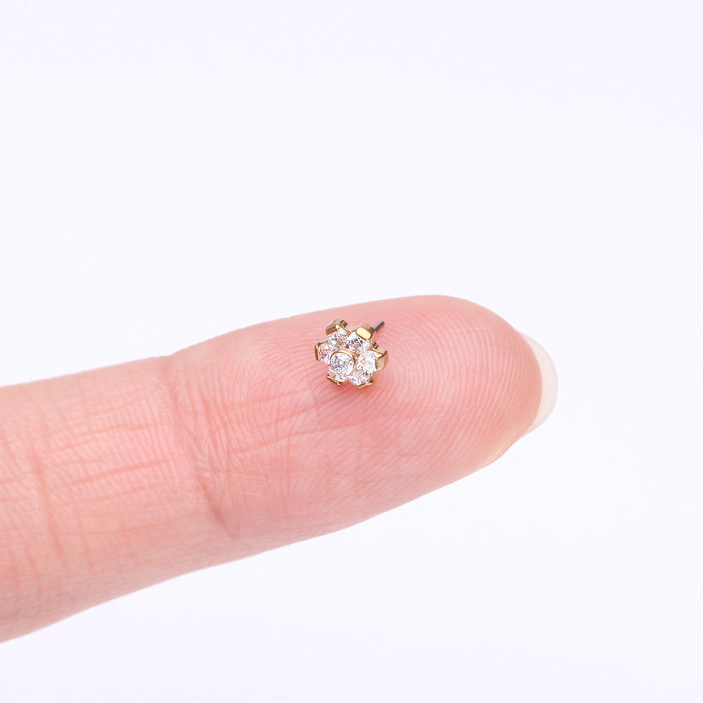Detail View 2 of Implant Grade Titanium OneFit Threadless Golden Brilliant Sparkle Flower Top Part-Clear Gem