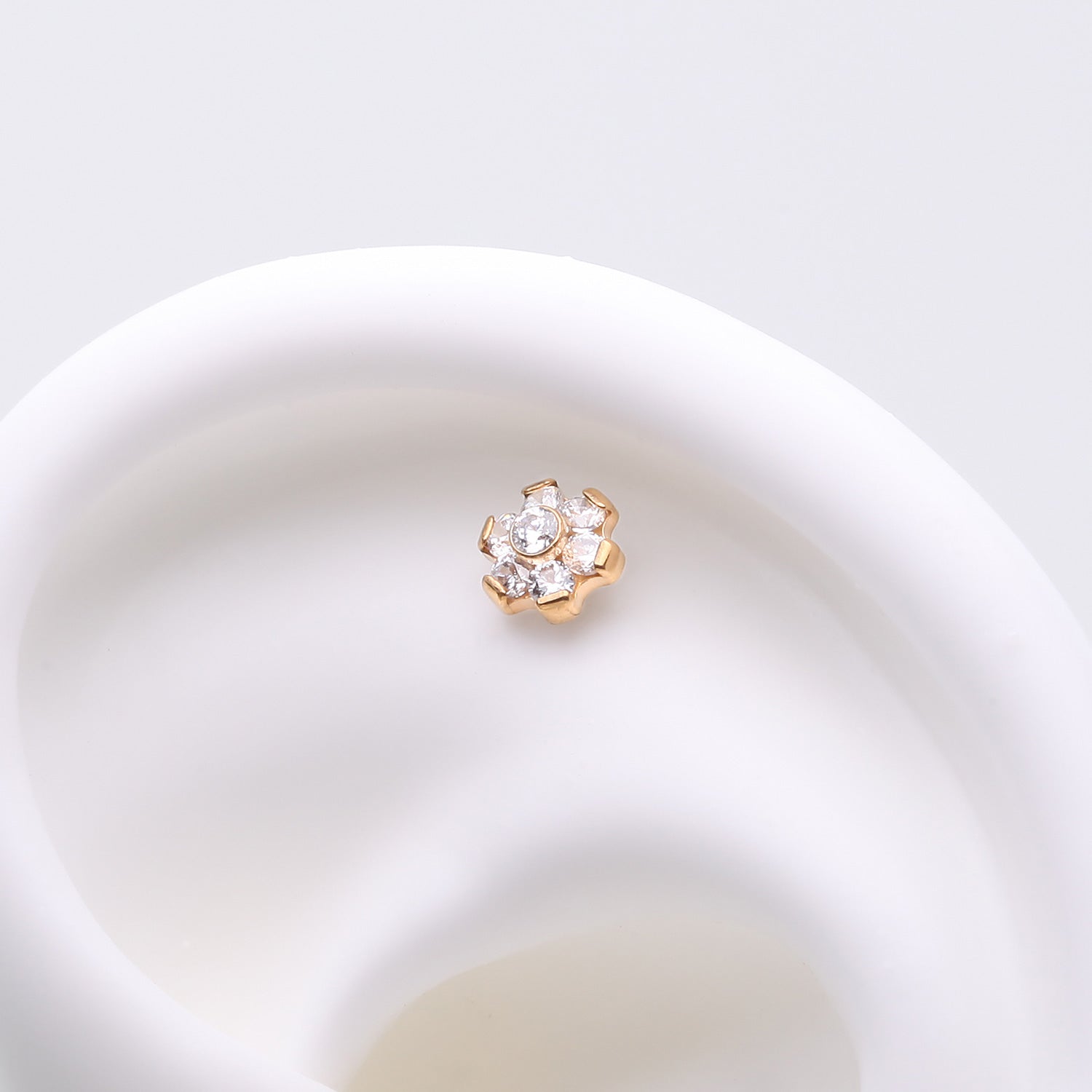 Detail View 1 of Implant Grade Titanium OneFit Threadless Golden Brilliant Sparkle Flower Top Part-Clear Gem