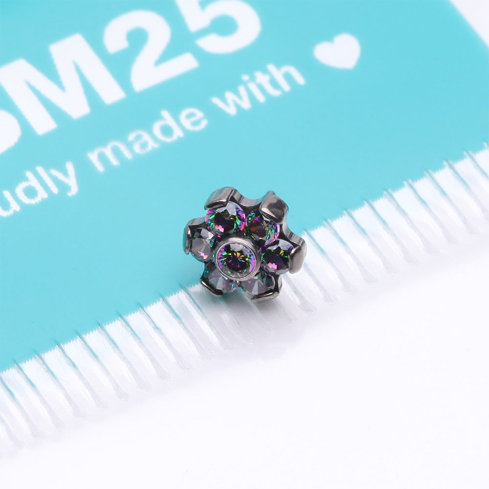 Detail View 3 of Implant Grade Titanium OneFit Threadless Brilliant Sparkle Flower Top Part-Vitrail Medium