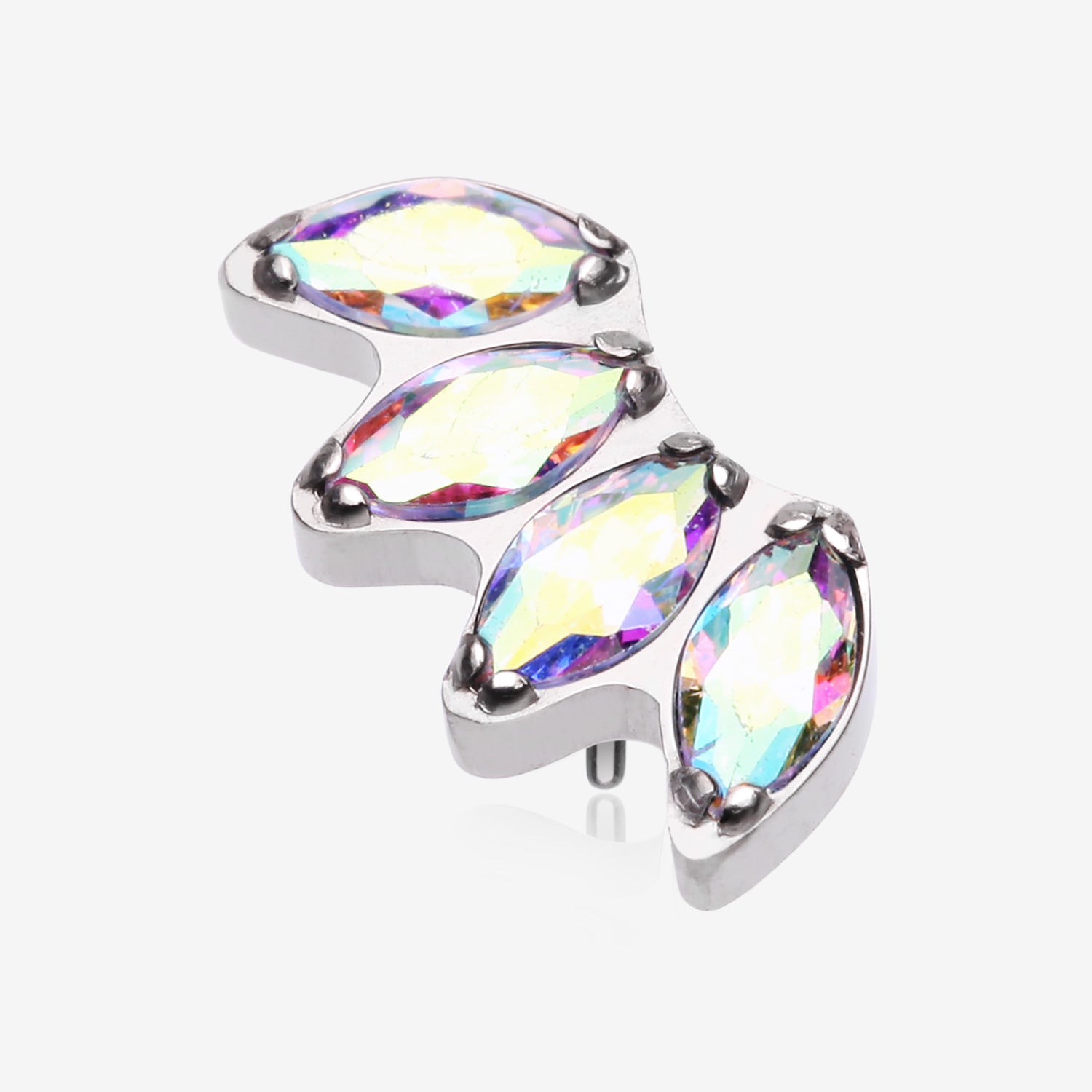 Implant Grade Titanium OneFit Threadless Brilliant Marquise Sparkle Fan Top Part-Aurora Borealis